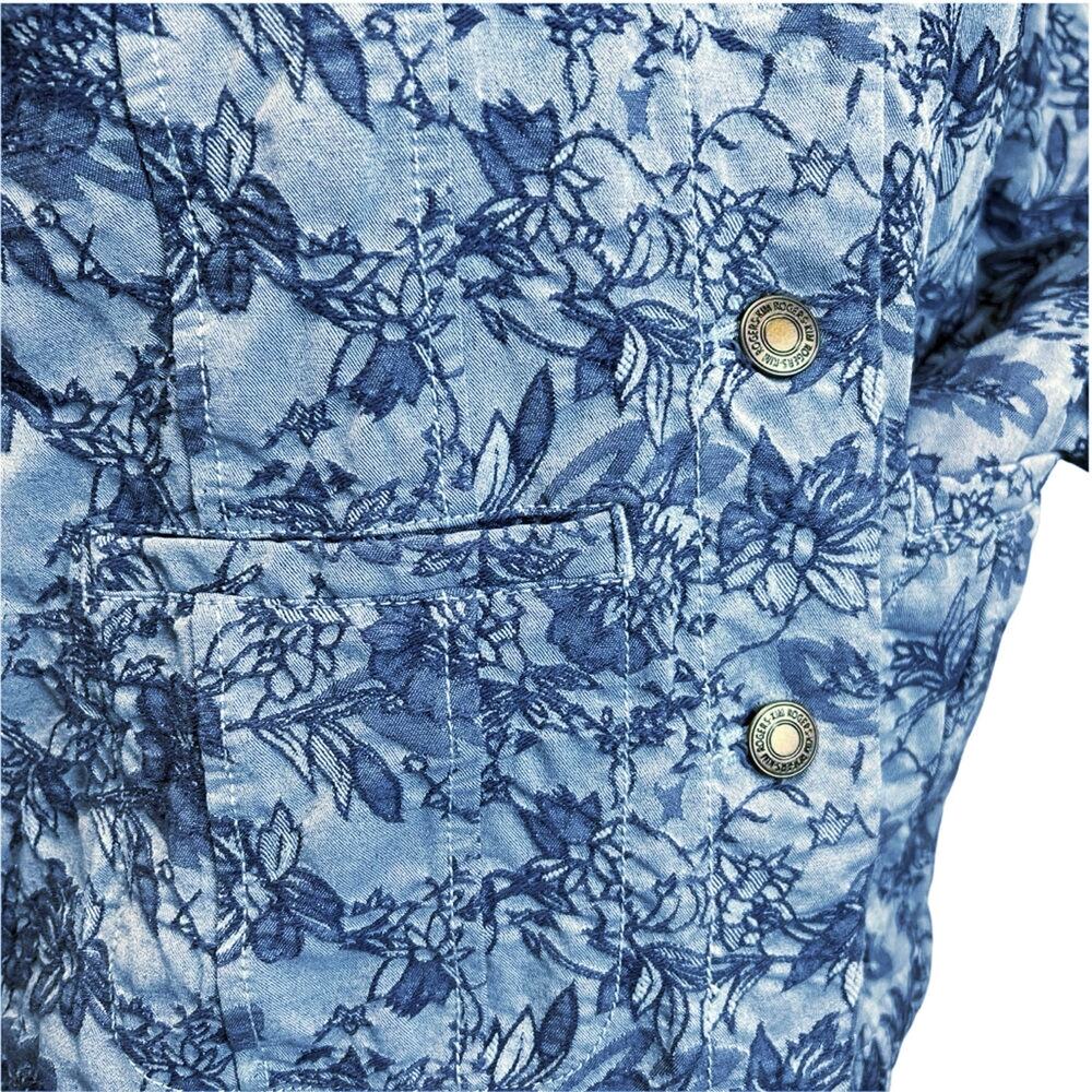 Kim Rogers Blue Floral Quilted Jacquard Button-Front Jacket Sz PM Cotton Blend - Picture 11 of 14
